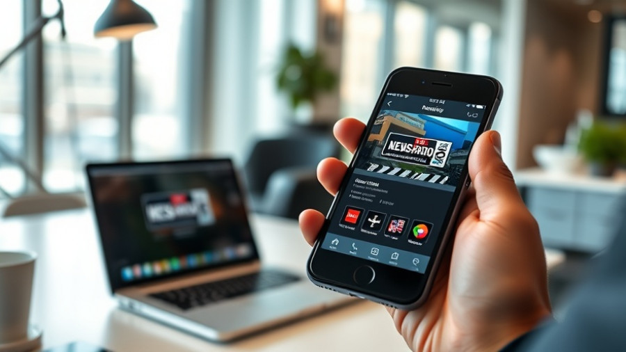KSL NewsRadio app showcased on a smartphone in a modern office.