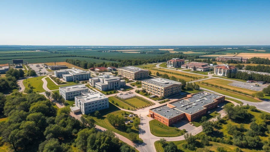 Utah homeless campus aerial view with buildings and green space.