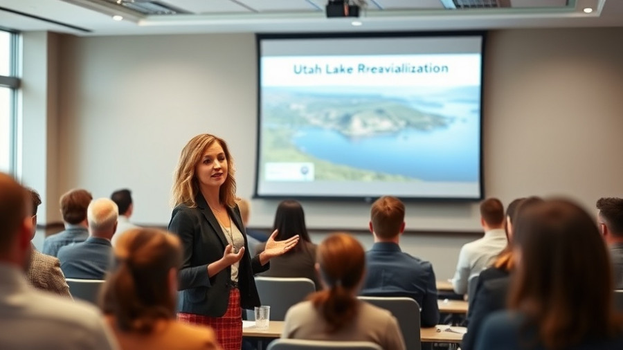 Utah Lake revitalization presentation by a confident speaker in conference.