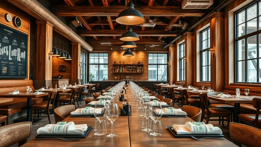 Modern dining interior in Utah restaurant, set for Thanksgiving.