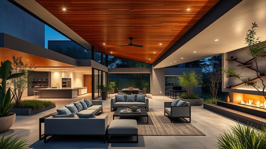 Landform Design Group Architecture and Landscape Integration patio scene at night.