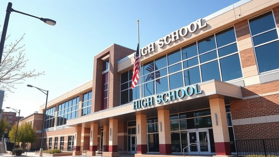 Ben Lomond High School exterior with American flag, focusing on the school building.