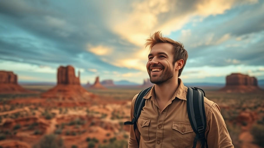 Man exploring Utah landscapes, best places to live in Utah, desert backdrop.