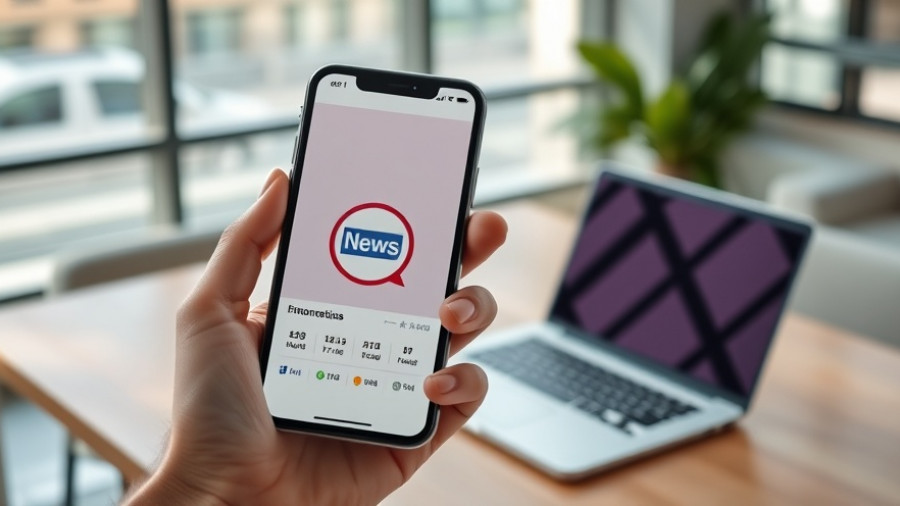 Smartphone displaying a news app in a modern workspace, highlighting community resilience stories in Salt Lake City.