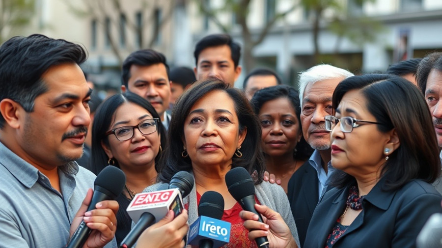 Cold Case Homicides Advocacy group speaking to reporters outdoors, microphones visible.