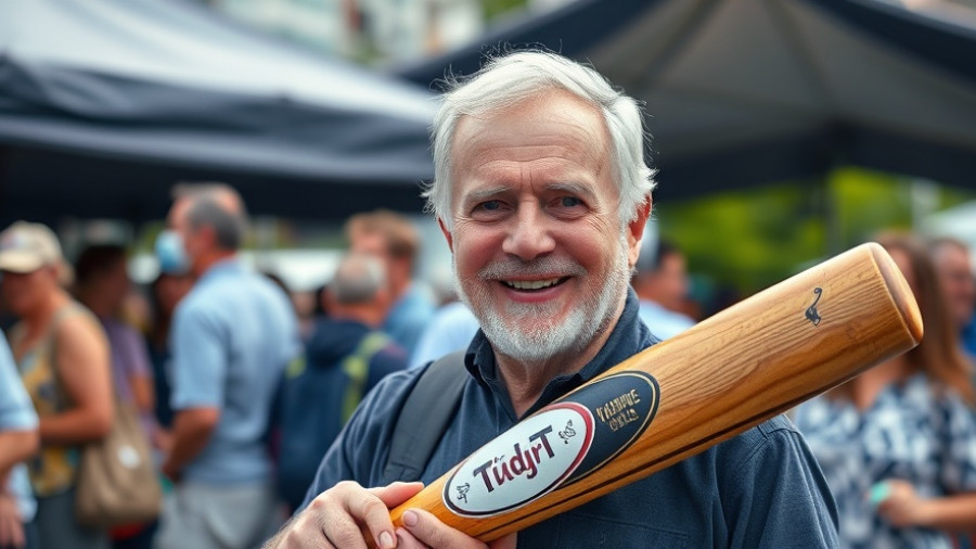 Smiling man holding bat at event, Dale Murphy Hall of Fame.
