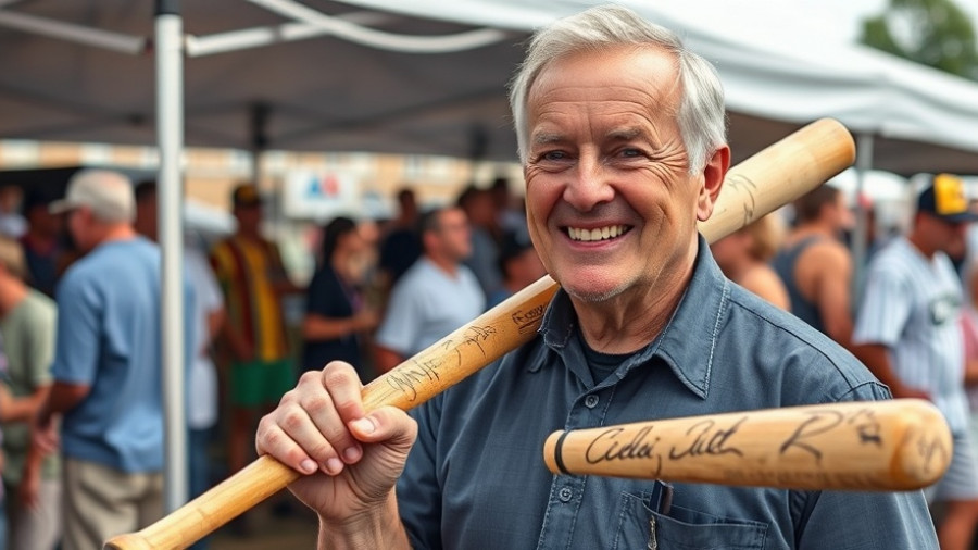 Older man smiling with baseball bat at event, MLB Hall of Fame aspirations.