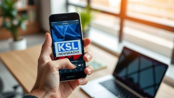 Smartphone with KSL NewsRadio app in an office, Salt Lake City Mental Health Initiatives.
