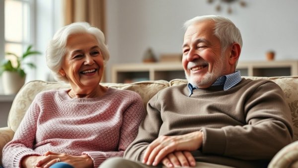 Elderly couple smiling warmly while seated, Elder Gérald Caussé New Apostle.