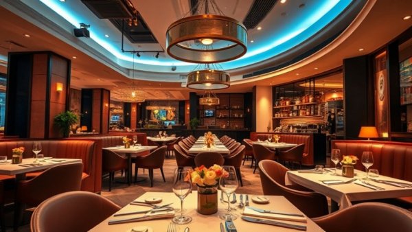 Modern decor in Sugar House restaurants, showcasing trendy design.