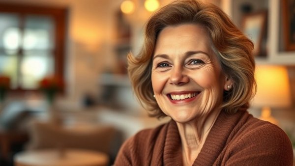 Friendly mature woman in a cozy indoor setting