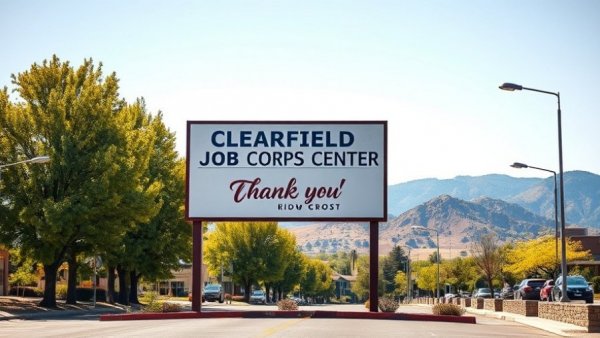 Clearfield Job Corps Center roadside sign on a sunny day.