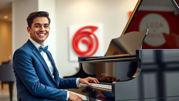 Utah Symphony Soloist 16-Year-Old Ethan Roy smiling at the piano in a blue suit.