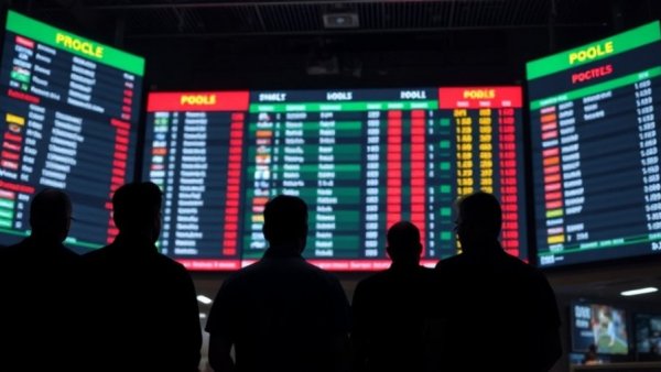 Silhouettes in sports betting venue analyzing digital odds; impact of betting on sports.