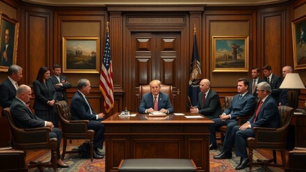 Officials discussing at desk in formal setting, Education Department off-loading programs.