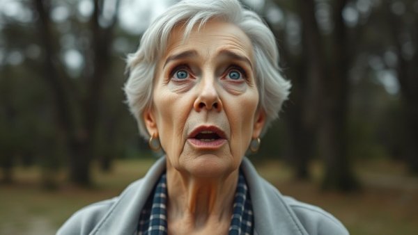 Portrait of a surprised older woman outdoors, linked to Millcreek hiker.