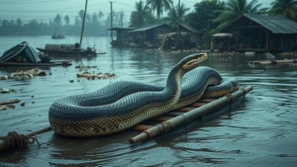 Enormous python seen in floodwaters after Typhoon Tino.