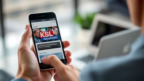 Salt Lake City Community Spirit via KSL Newsradio app in office setting.