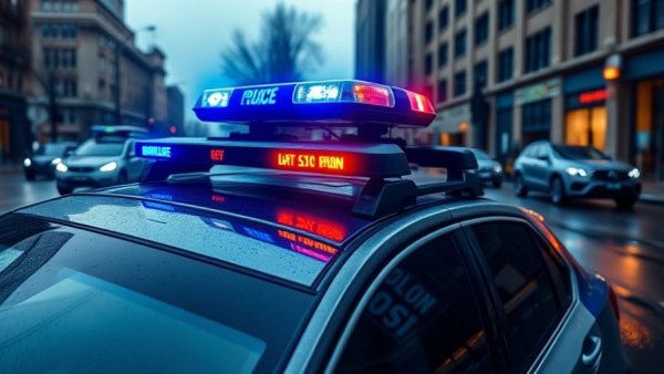 Police car with flashing lights during West Valley standoff.