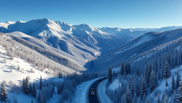 Winter traffic in Little Cottonwood Canyon showcasing bus service and tolling.