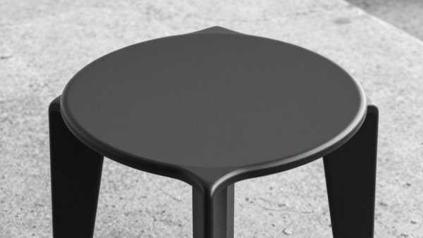 Modern minimalist scimitar stool on concrete floor
