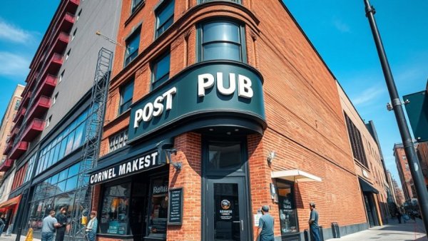 Squatters Pubs rebrand with workers installing sign on a brick building.