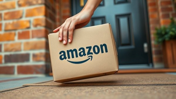 Amazon package delivery at doorsteps illustrating innovation.