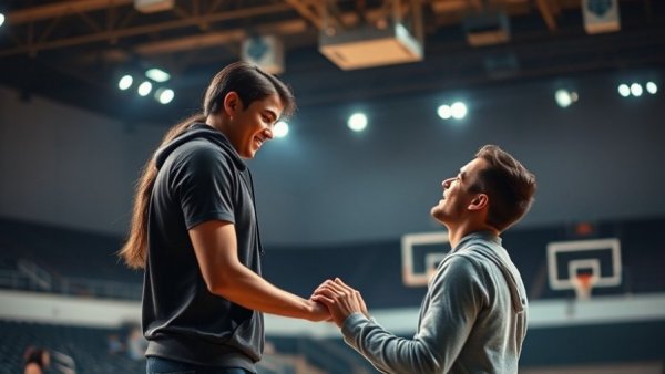 Idaho Falls Engagement Proposal captured during an emotional moment on a basketball court.