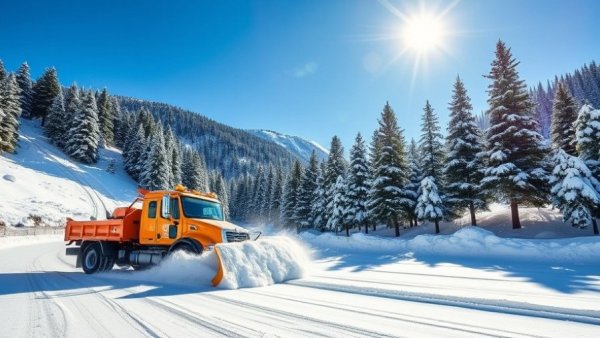 Heavy snowplow clearing winter snow on North Ogden Divide road.