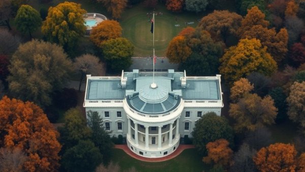 Aerial view of White House during East Wing ballroom renovations.