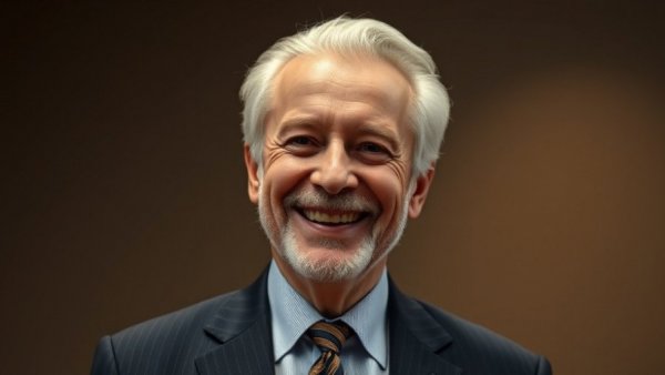 Smiling elderly man in formal attire, conveying warmth and legacy.