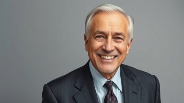 Portrait of distinguished older man smiling warmly.