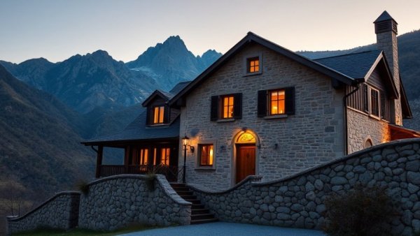 Utah 2026 housing forecast scene with stone house at dusk.