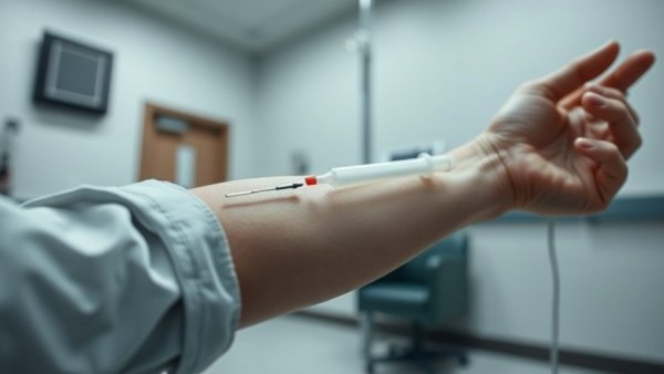 Detail of blood donation at American Red Cross drive.