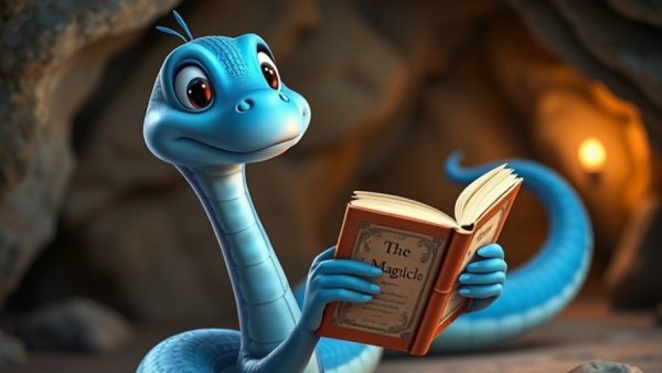 3D animated snake with book symbolizes PG movie success in 2023.