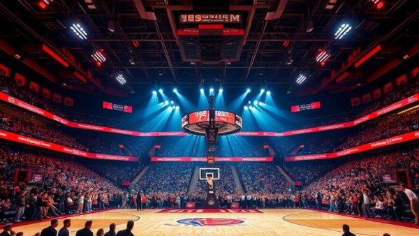 Red Rocks basketball debut in vibrant arena with crowd excitement.