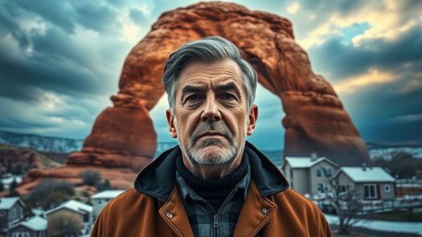 Moving to Utah in 2026 - desert and snow contrast with thoughtful man.