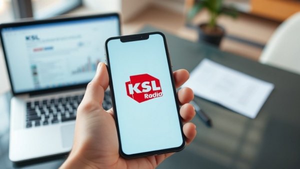 Person holding phone with KSL NewsRadio app in office setting, Salt Lake City January events.
