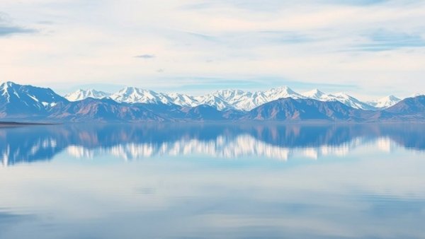 Snow-capped mountains reflecting on the Great Salt Lake's tranquil waters; Great Salt Lake conservation lessons.