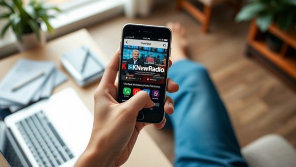 Person using KSL Newsradio app for Salt Lake City community engagement.