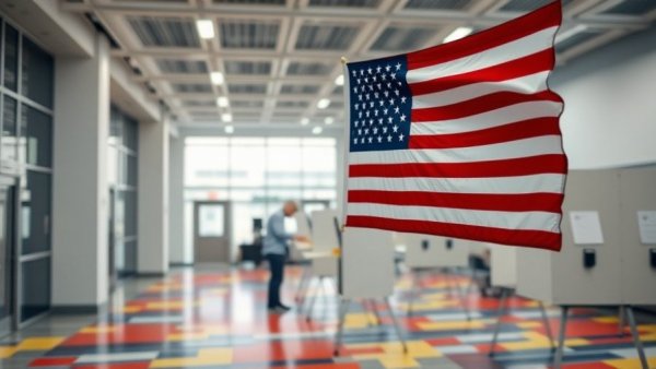 Utah voters at a polling station for Proposition 4, colorful voting area.