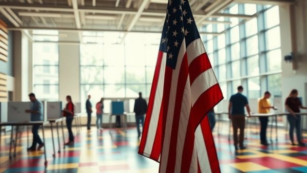 Utah Proposition 4 Repeal Poll setting with flag and voters.