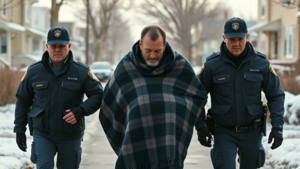 ICE raid in Minnesota, citizen escorted during snowfall.