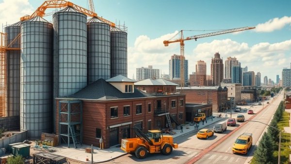 Granary District Revitalization construction site with housing project sign.