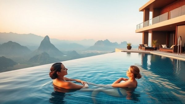 Modern Park City spa with infinity pool and mountain views.