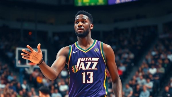 Utah Jazz player focused during game, highlighting team's triple-double history.
