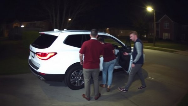 Night security footage of attempted vehicle burglaries in Roy driveway.