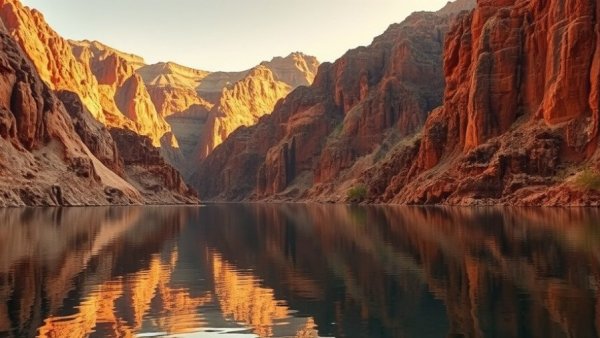 Cliffs reflecting on water in Utah's national parks, serene scene.
