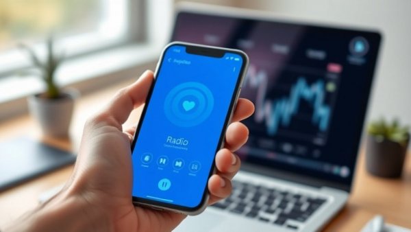 Community Engagement in Salt Lake City: Hand holding smartphone with radio app.