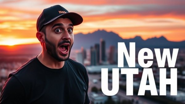 Utah is changing with urban skyline and surprised man.